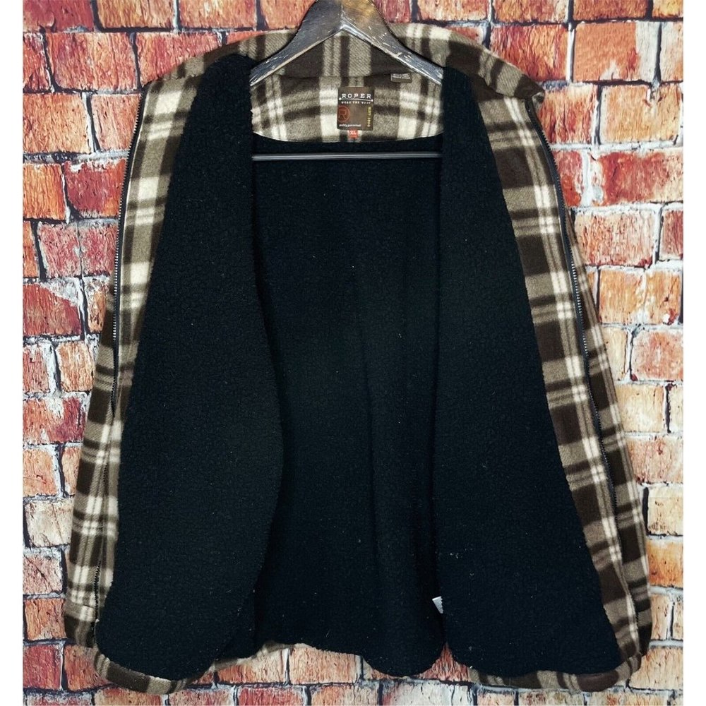 Roper Plaid Flannel Sherpa Lined Full Zip Shirt Jacket Thermal Men’s XL Pockets - Picture 2 of 4